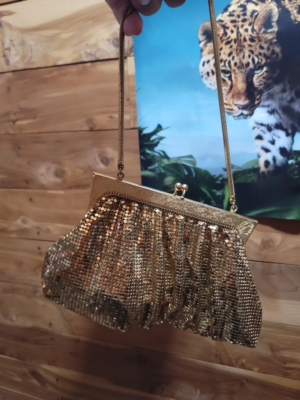 Vintage Gold Sequin Evening Clutch with Chain Strap